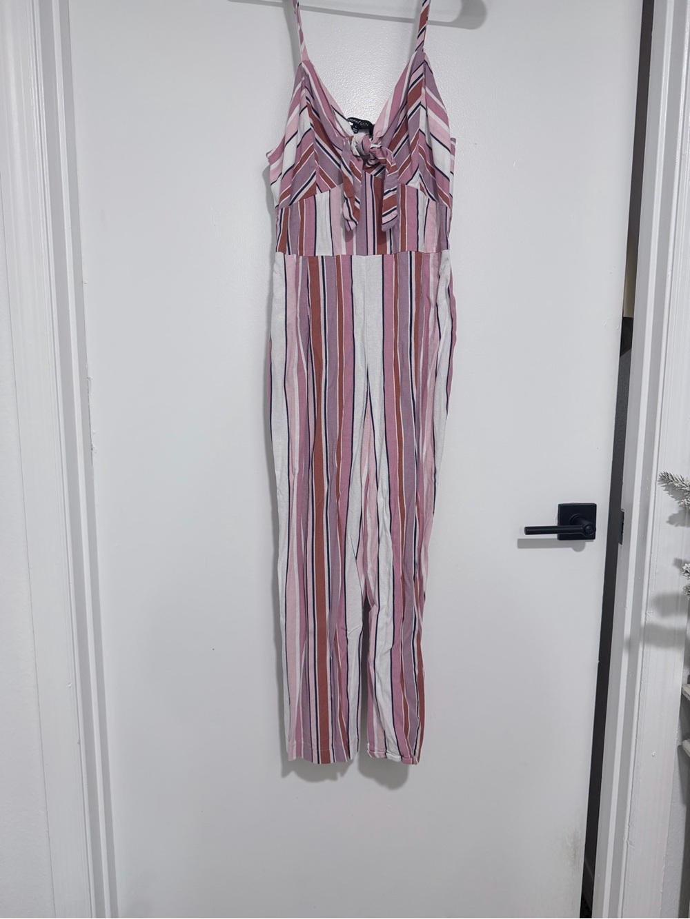 Sweet Rain Pink Multi-Stripe Tie-Front Sleeveless Jumpsuit